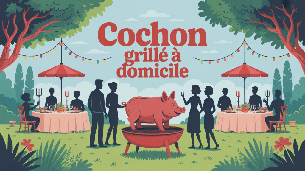 Fête familiale cochon grillé à domicile prix jardin ambiance