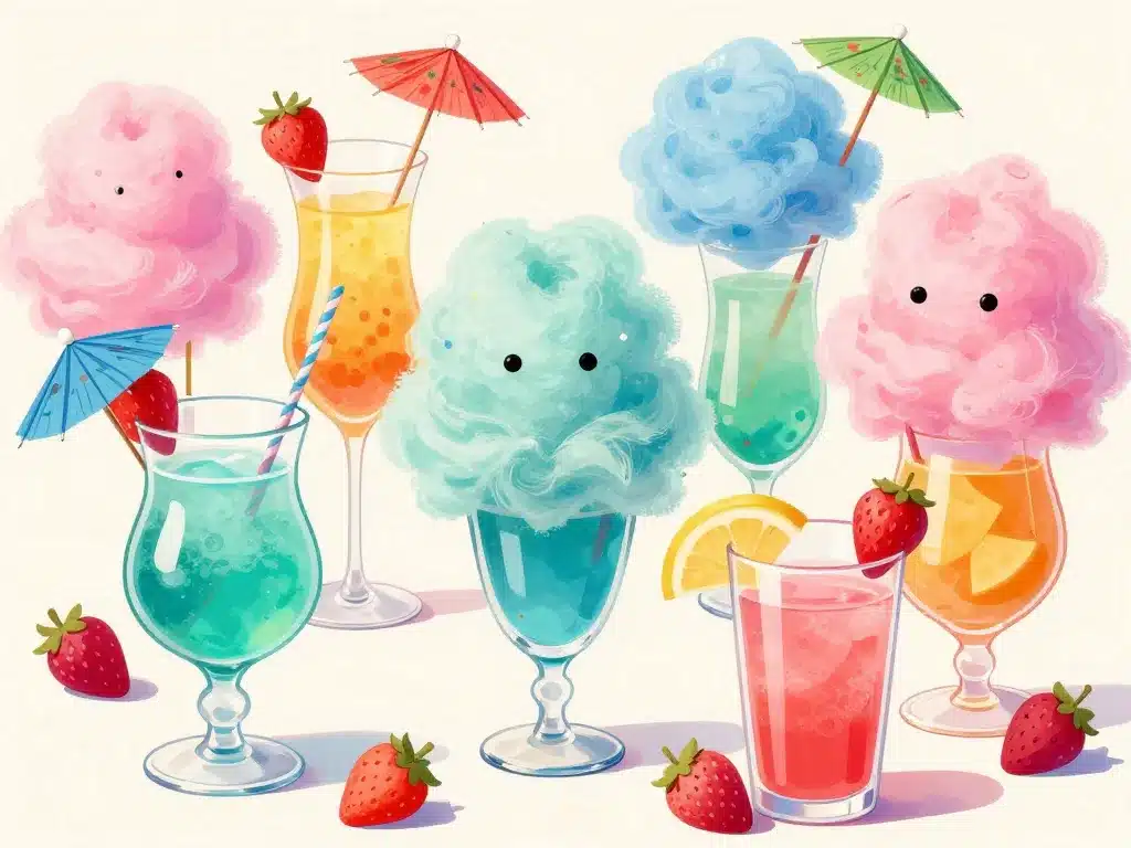 cocktail barbapapa limonade fraise plusieurs verres décorations fête