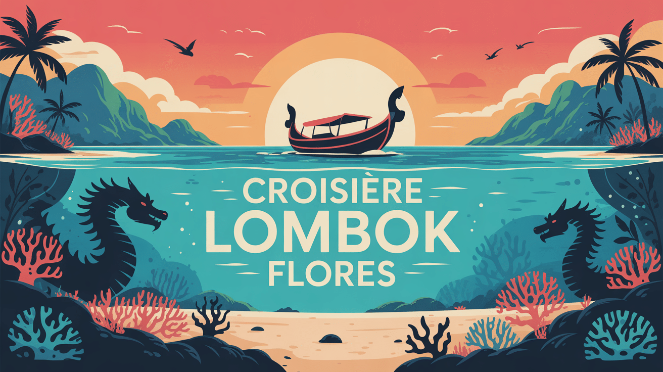illustration croisiere lombok flores bateau phinisi coucher de soleil