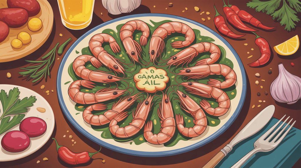 gambas à l’ail recette espagnole en assiette tapas