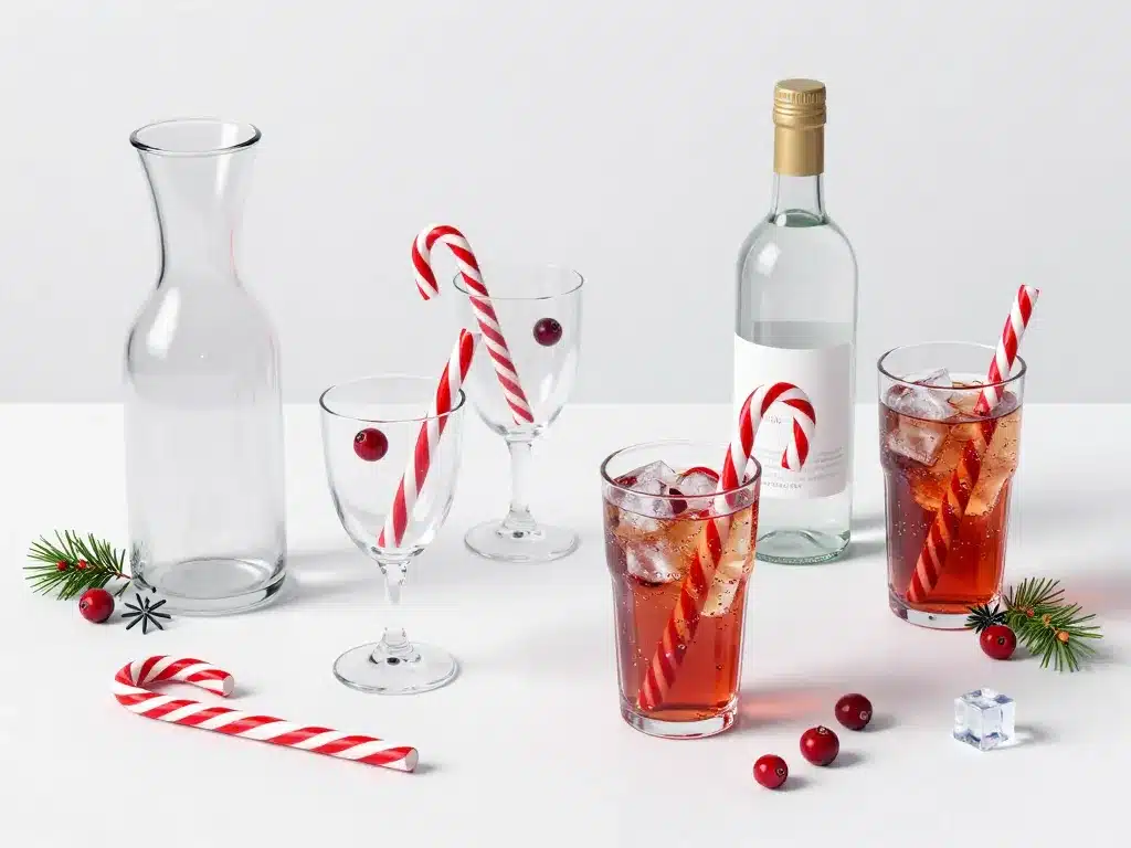 Ingrédients et matériel du cocktail au bonbon candy cane spritzer
