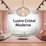 lustre cristal moderne suspendu au centre d’un salon élégant