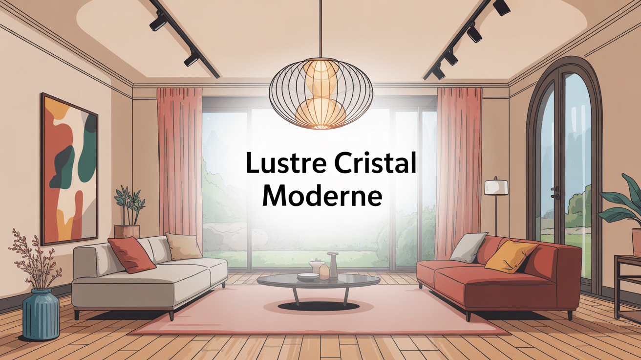 lustre cristal moderne suspendu au centre d’un salon élégant