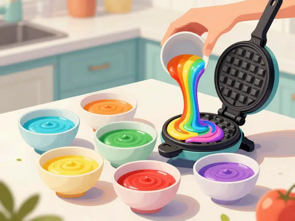 recette gaufre arc en ciel framboise basilic pâte colorée