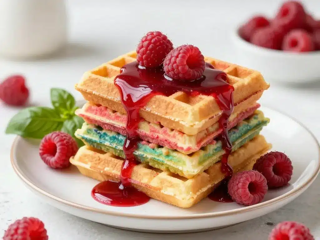 recette gaufre arc en ciel framboise basilic coulis framboise basilic