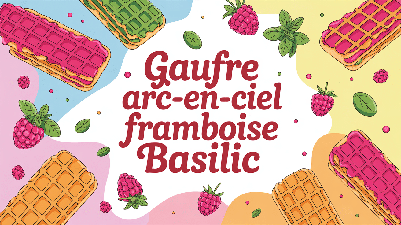 recette gaufre arc en ciel framboise basilic illustration festive