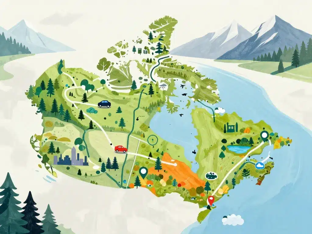 road trip canada 2 semaines illustration carte routes étapes