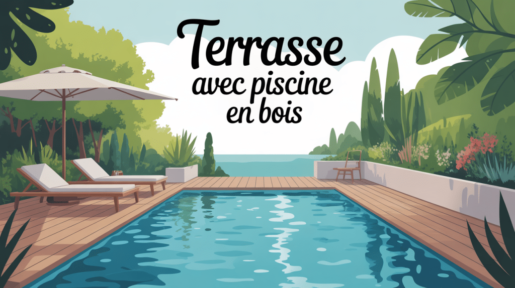 Illustration globale terrasse avec piscine en bois stylisée