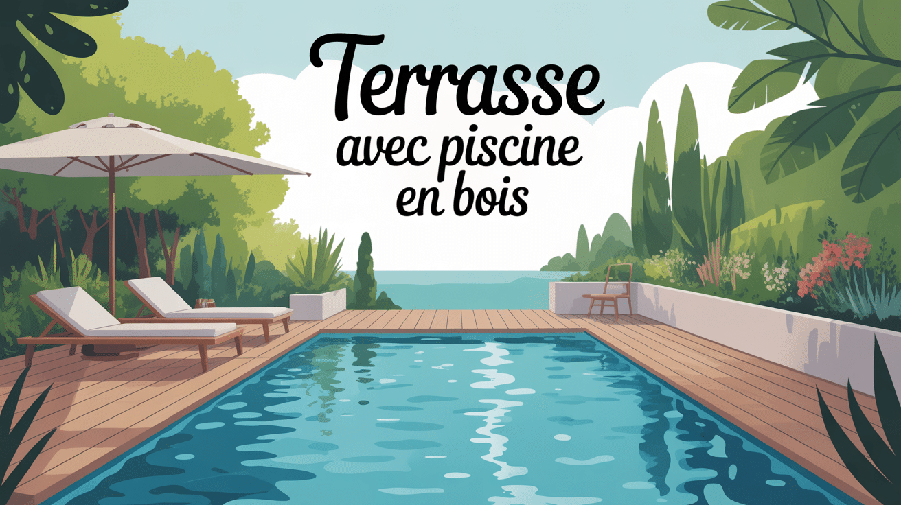 Illustration globale terrasse avec piscine en bois stylisée