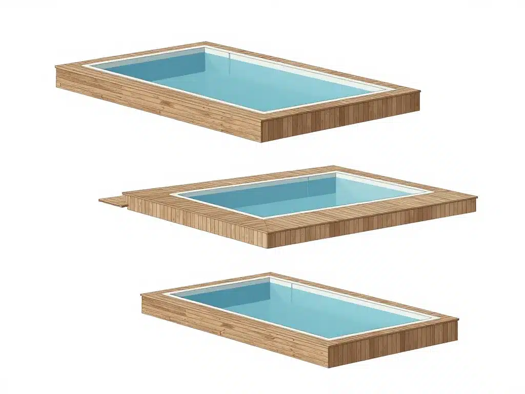 Diagramme des piscines bois terrasse hors-sol semi-enterrée enterrée