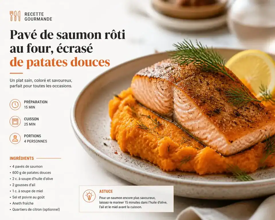 Pavé de saumon au four accompagné d'un écrasé de patates douces