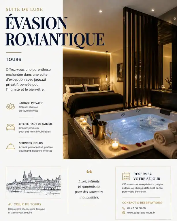 Suite romantique avec jacuzzi privatif pour un séjour en love room à Tours