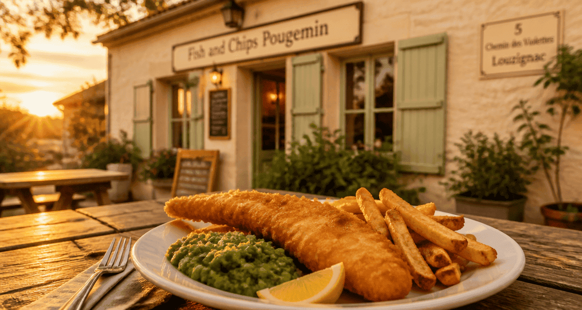 fish and chips pougemin devant restaurant