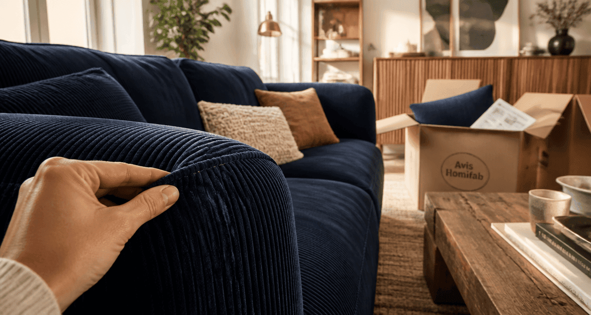 homifab avis canapé velours bleu couture