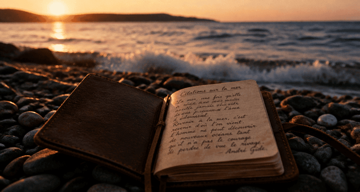 la mer citation carnet sur plage au crépuscule