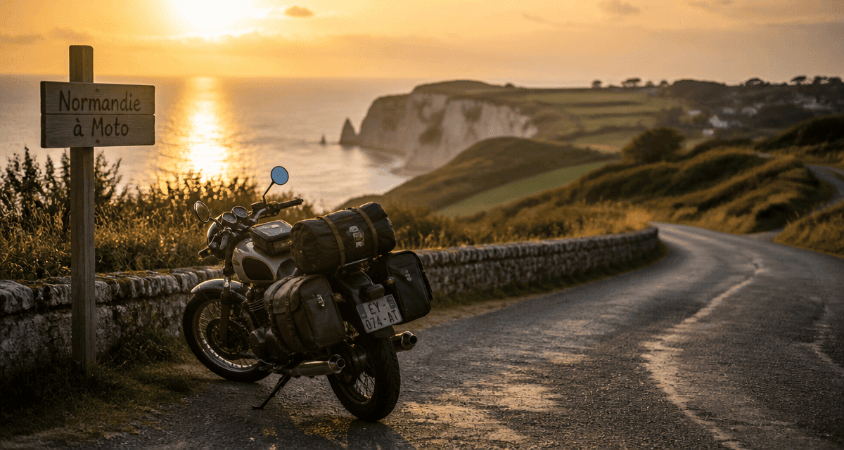 normandie en moto sur route campagne falaises