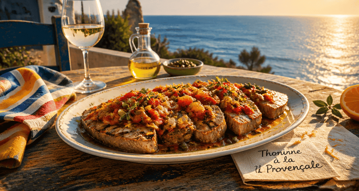 recette thonine grillée à la provençale sur table méditerranéenne