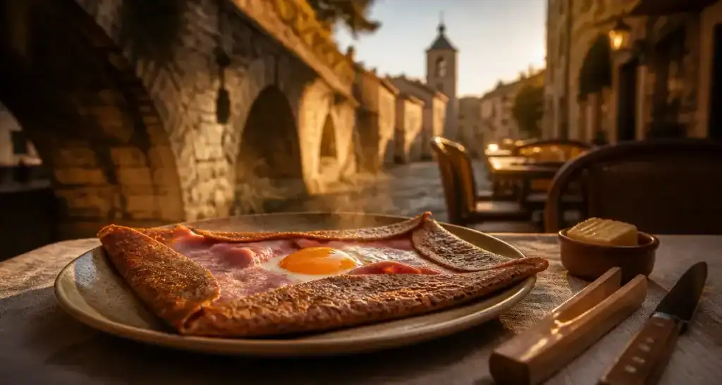 Creperie sommieres : galette au sarrasin devant le pont romain