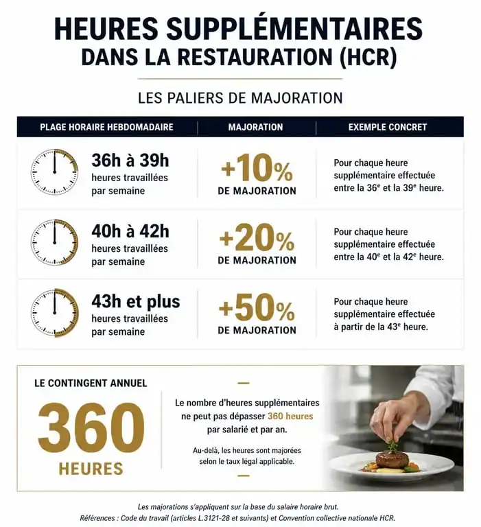 Tableau des majorations des heures supplémentaires dans la restauration HCR