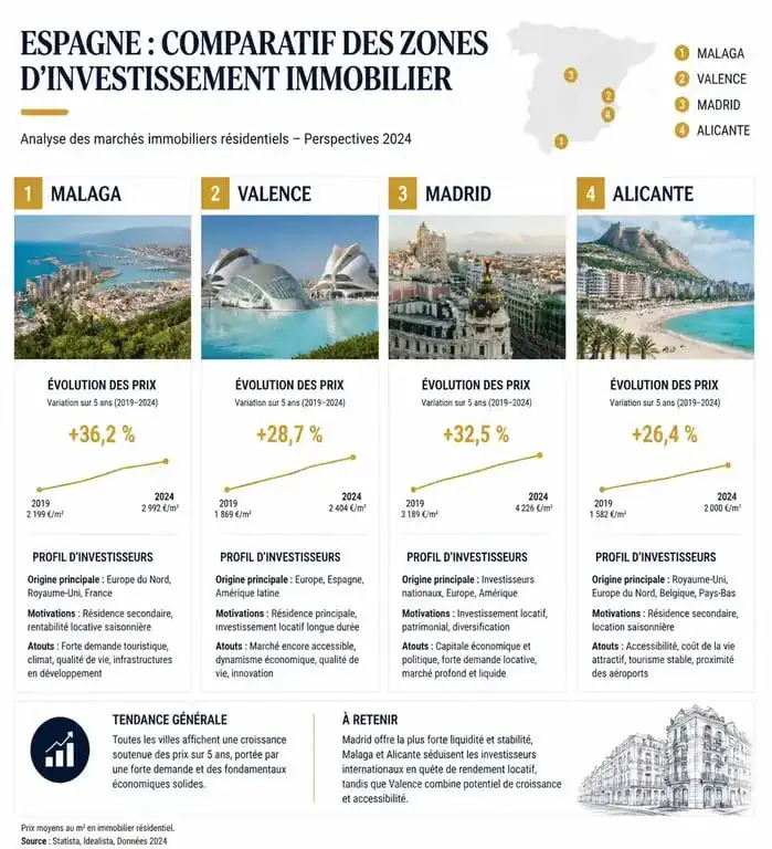 Comparatif des zones pour investir en immobilier en Espagne