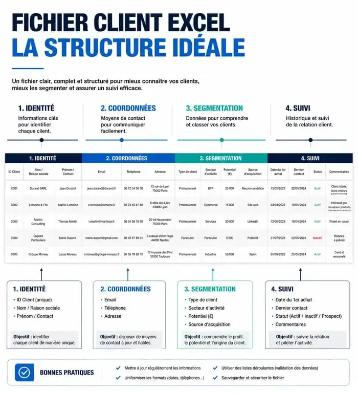 Structure idéale d'un modèle fichier client excel gratuit pour optimiser la gestion de la relation client