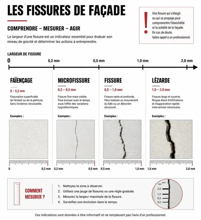 Classification des fissures de façade et micro fissure crépi extérieur selon leur largeur