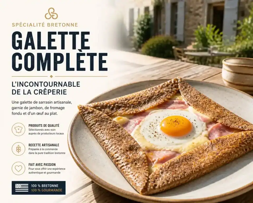 Galette complète traditionnelle dans une crêperie à Sommières