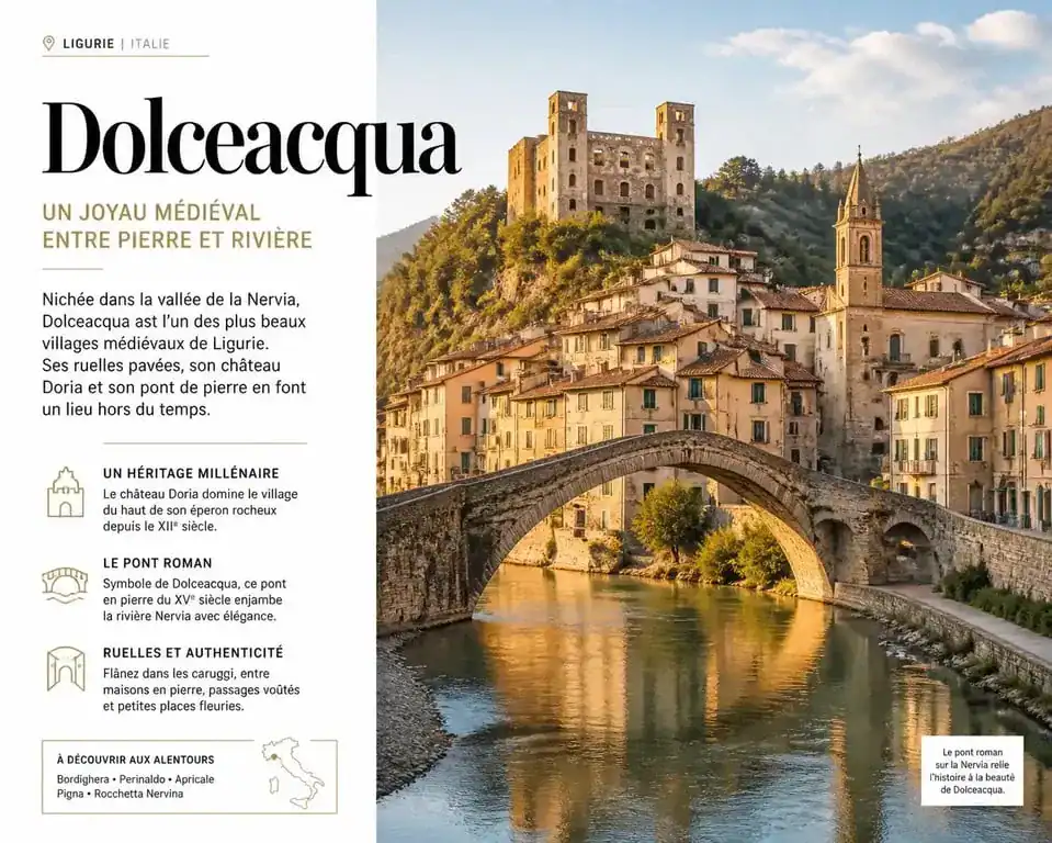 Village médiéval de Dolceacqua et son pont de pierre, un des plus beaux villages autour de San Remo en Ligurie