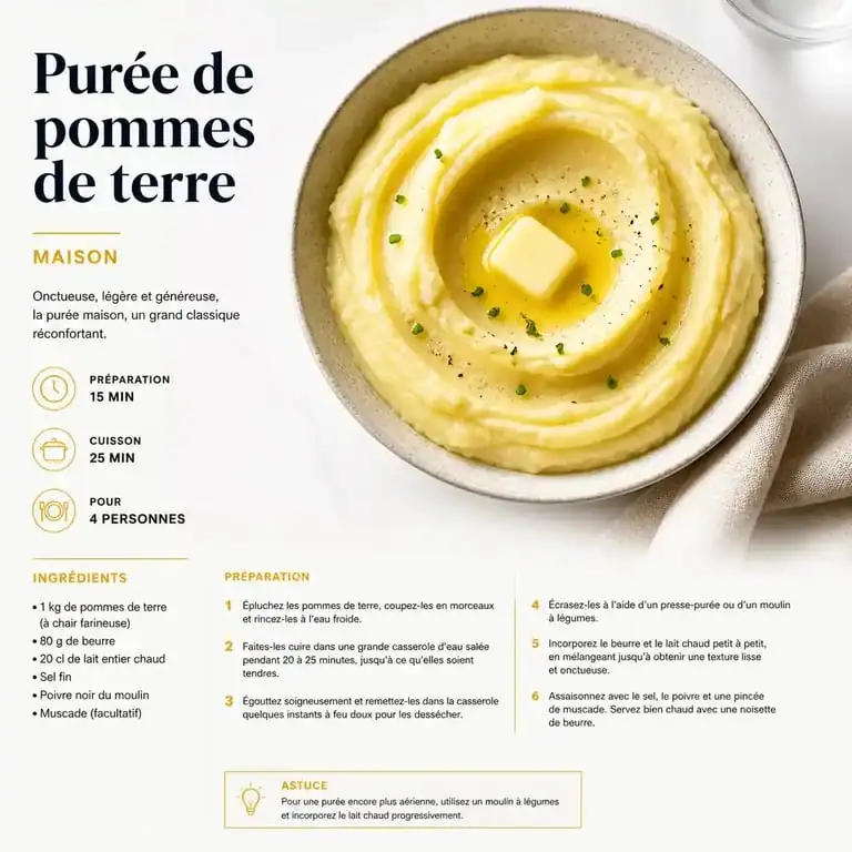 Assiette de purée de pommes de terre maison onctueuse pour calculer la portion par personne