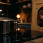 Fonctionnement plaque induction : casserole sur table vitrocéramique noire