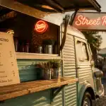 Food truck vintage Street Retro, comptoir rétro et néon corail