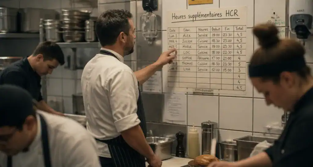 heures supplémentaires dans la restauration, planning affiché en cuisine