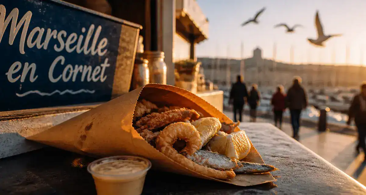Marseille en cornet street food marine au Vieux-Port, cornet fritto misto