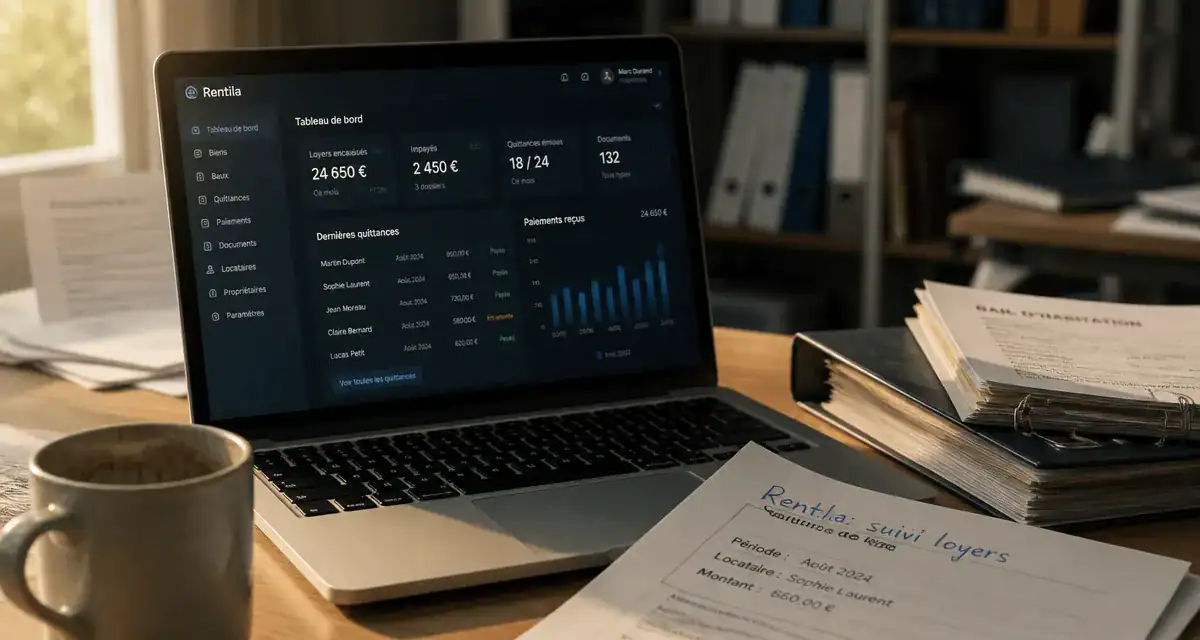 Rentila avis : gestion locative sur écran ordinateur avec tableau de bord