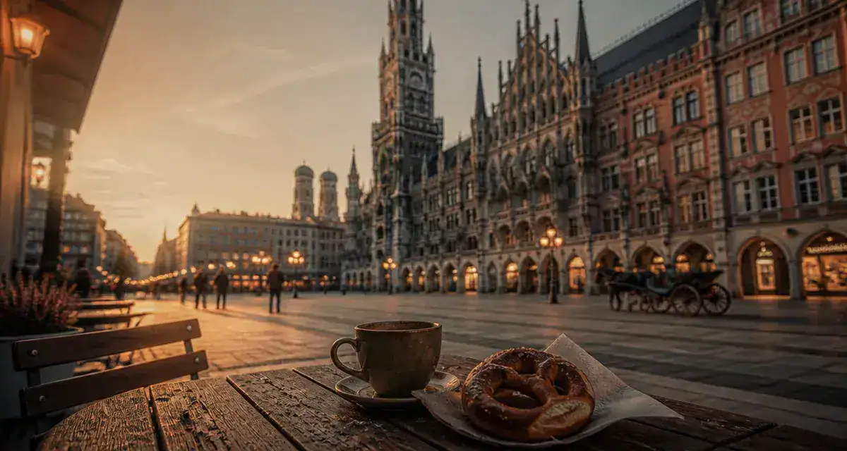 Visiter munich en 1 jour : Marienplatz à l’aube, vue sur le Nouvel Hôtel de Ville