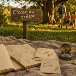 Activité extérieur : mini chasse au trésor au parc, carnet et boussole