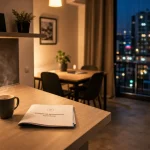 appartehotel location entreprise : kitchenette et coin repas en intérieur
