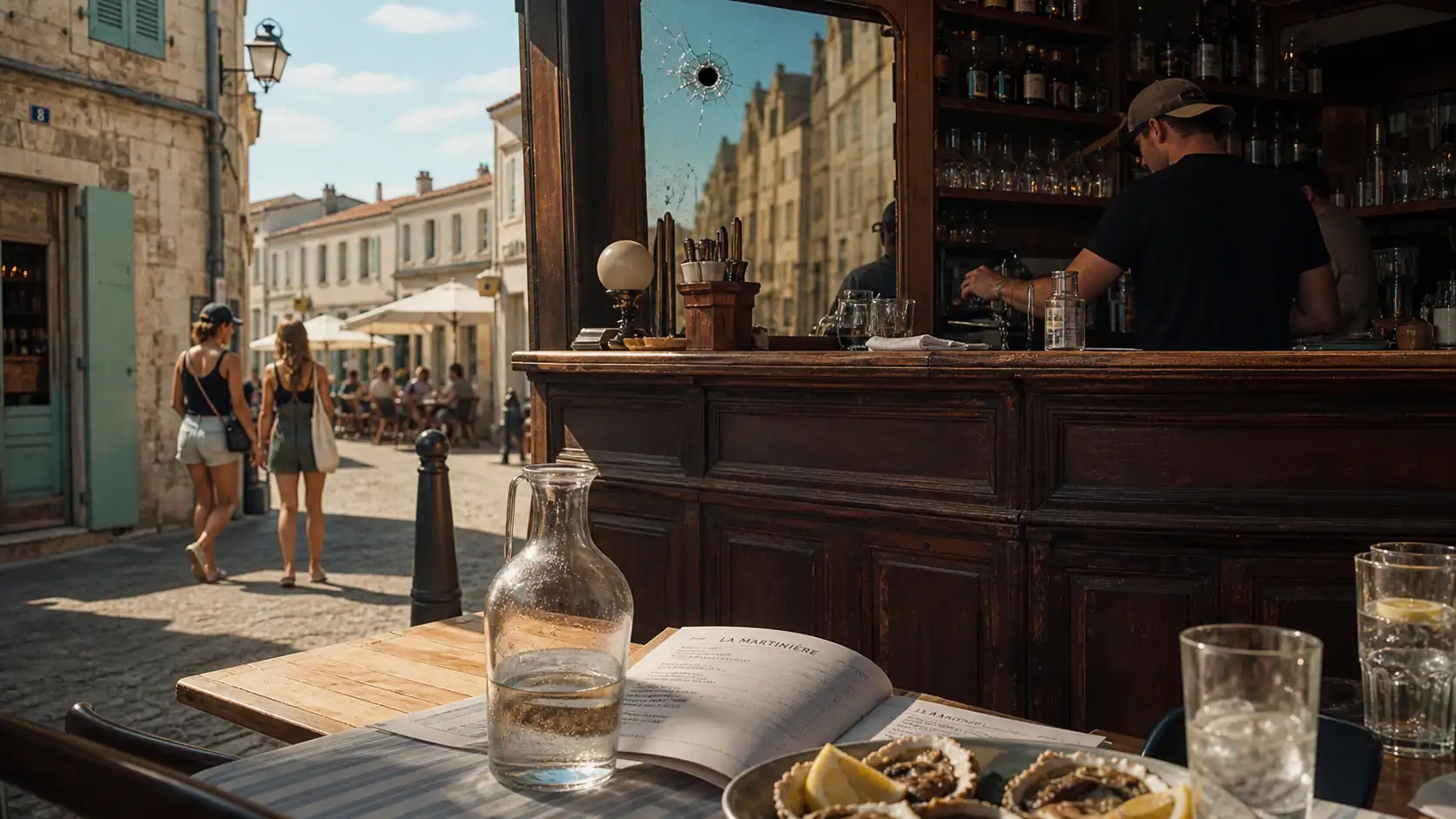 Café du commerce ars : grande terrasse, carte variée et fruits de mer