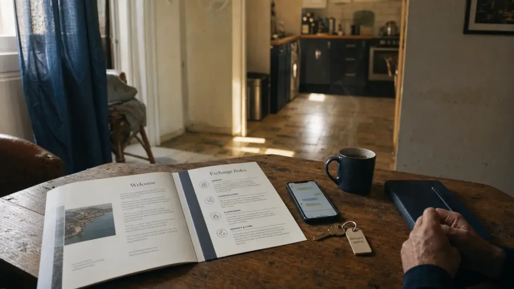 Règles d’échange de maison pour voyager, clé et document d’accueil