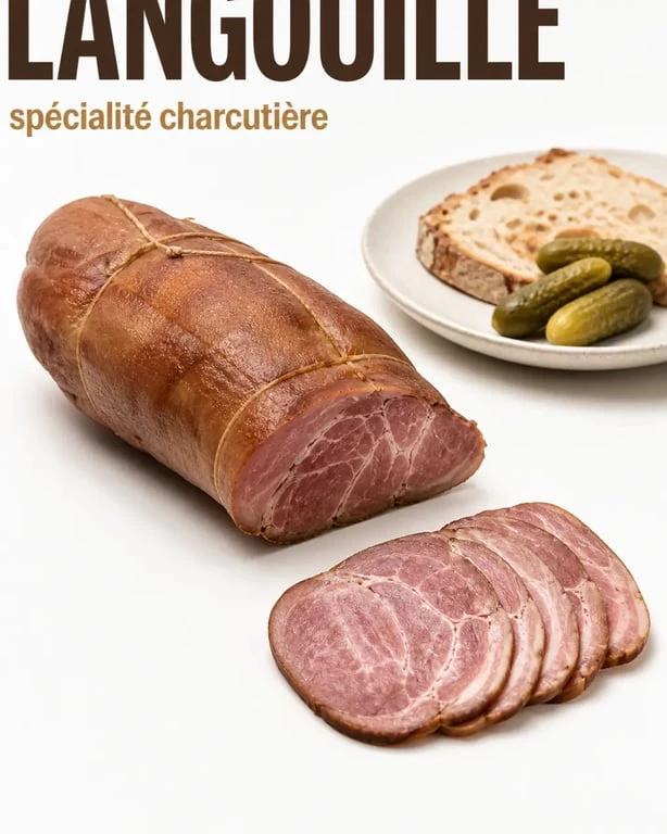 Langouille de porc présentée entière et en tranches, avec accompagnement de dégustation