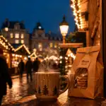 marché de noel rennes : chalets bois et guirlandes au Mail François-Mitterrand