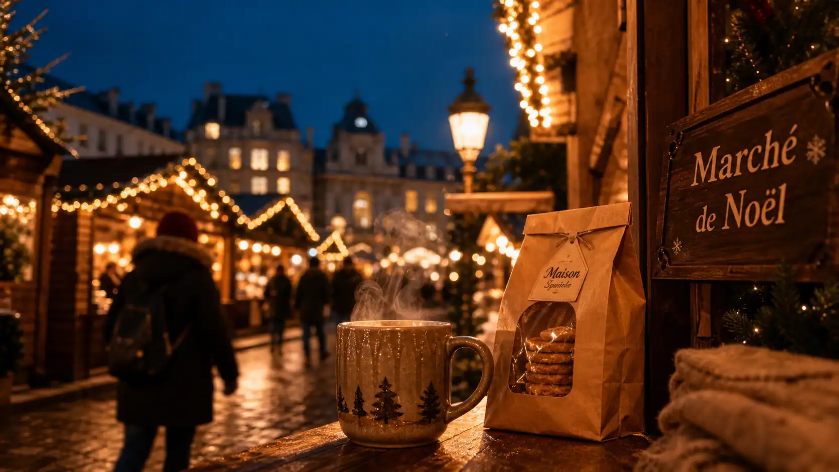 marché de noel rennes : chalets bois et guirlandes au Mail François-Mitterrand