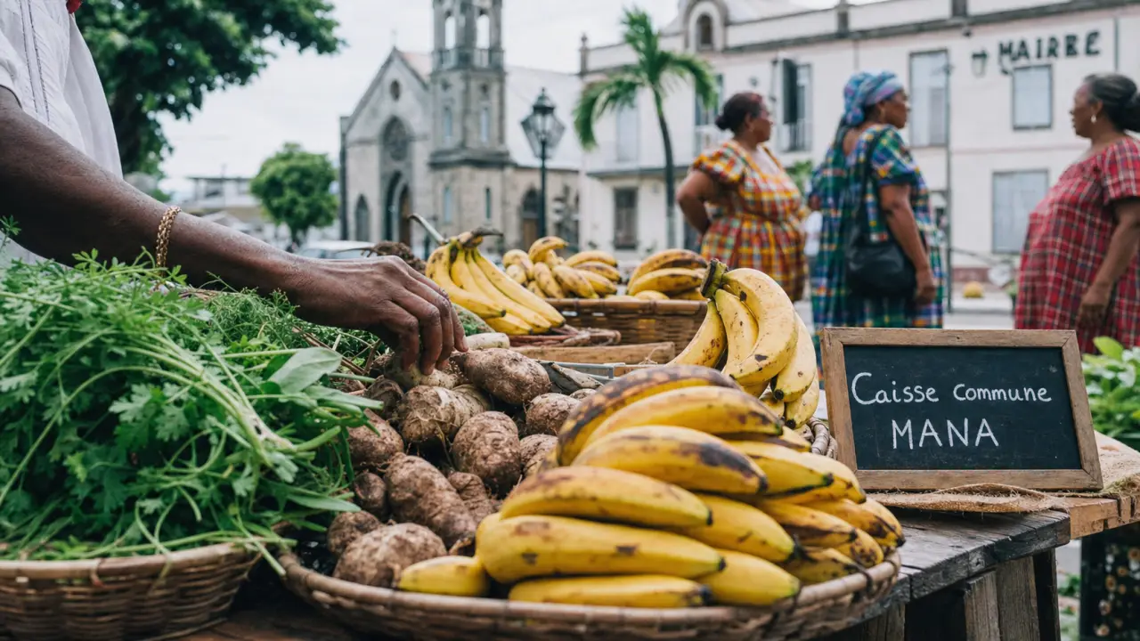 Marché sainte-marie martinique, caisse commune MANA sur la place Félix Lorne