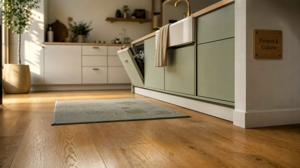 Parquet flottant dans une cuisine : contrecollé près de l’évier