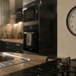 Pendule pour cuisine lisible sur mur clair, résistante aux projections de graisse
