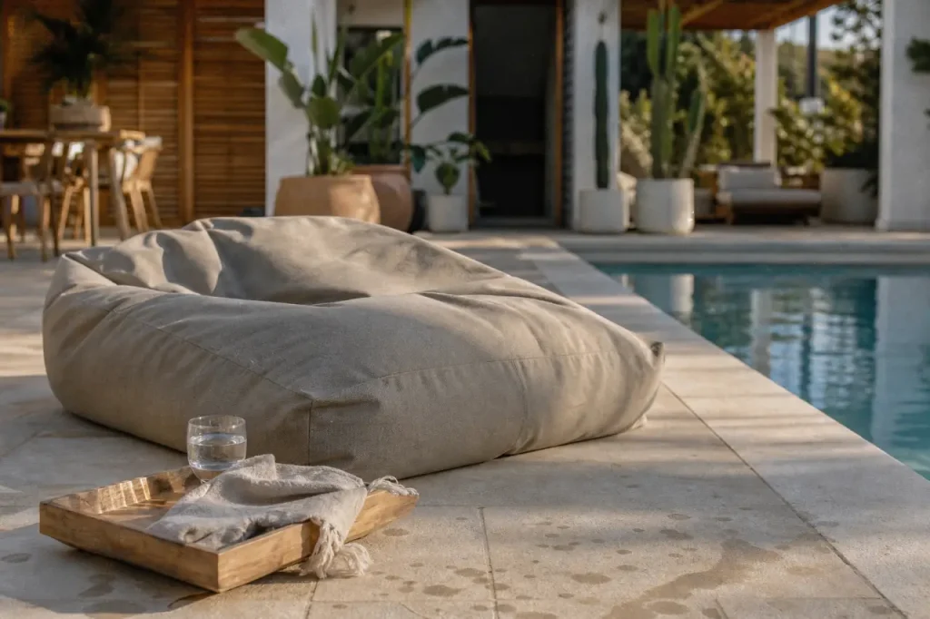 Pouffe exterieur XL au bord de la piscine, terrasse