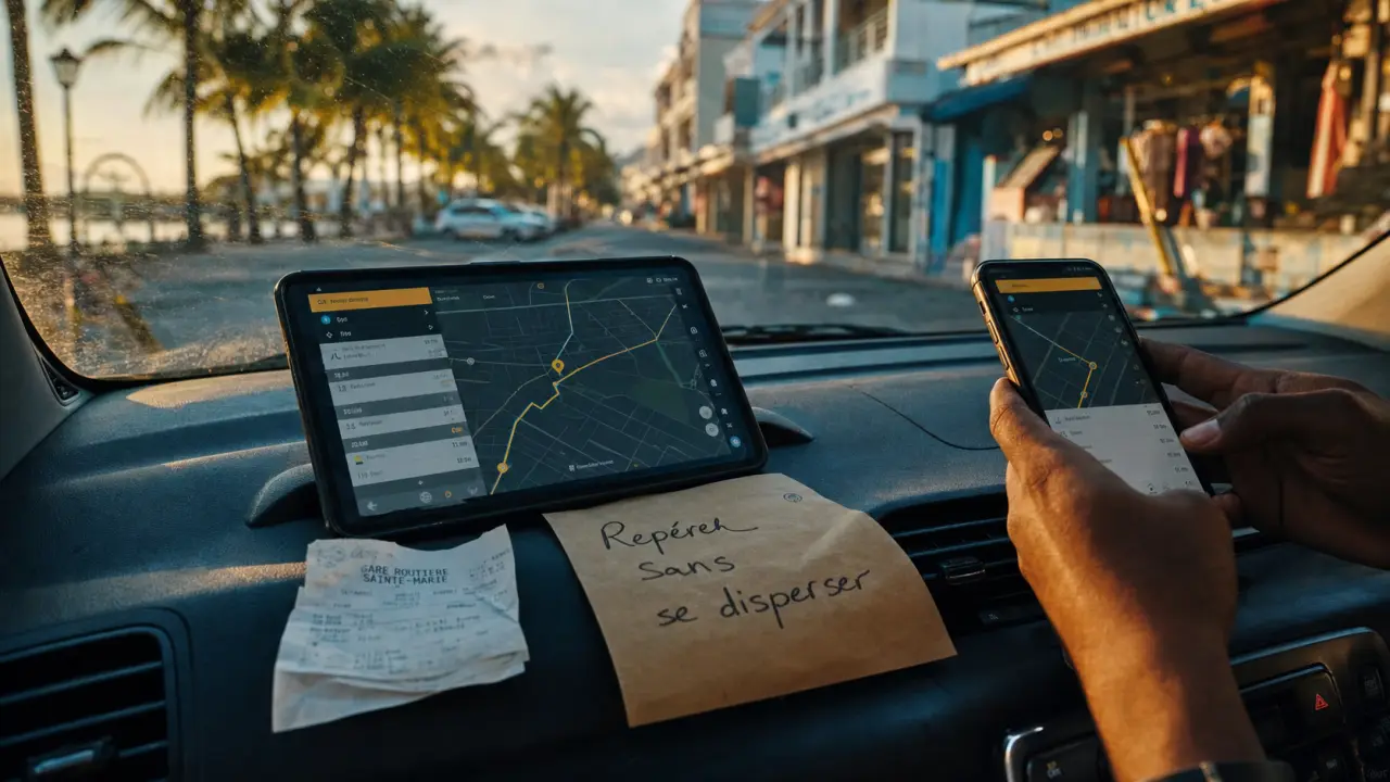 restaurant à sainte marie martinique : itinéraire sur smartphone dans une voiture