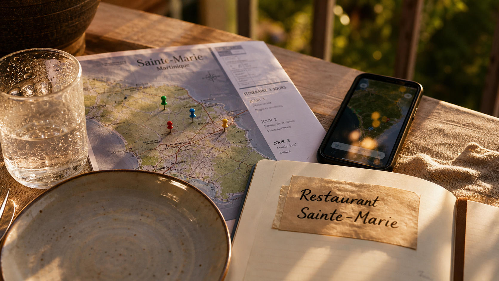 Restaurant sainte marie martinique : carte et itinéraire sur table à Sainte-Marie