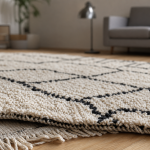 Tapis berbere blanc et noir en laine, contraste et relief
