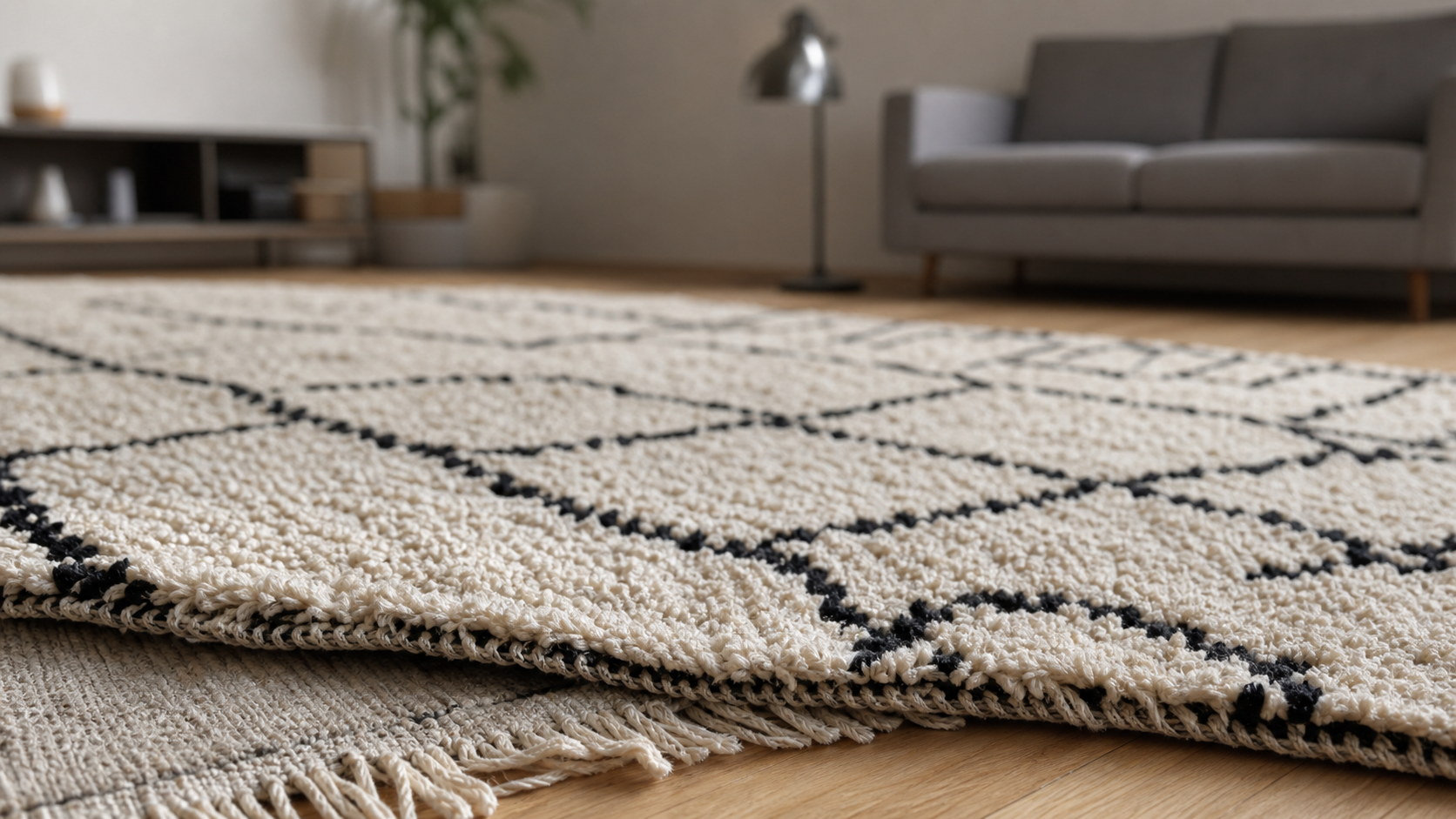 Tapis berbere blanc et noir en laine, contraste et relief